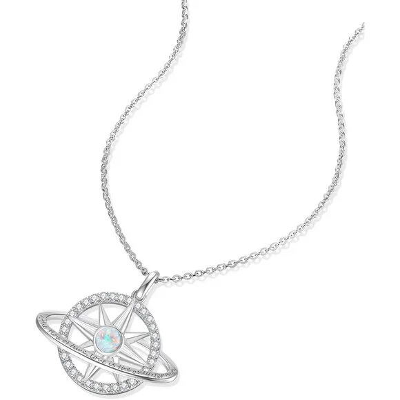 FANCIME October Birthstone Necklace Sterling Silver Compass Star Pendant - Picture 5 of 6